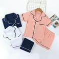 thumbnail image 3 of SILVERCELL 2Pcs Little Girls Boys Cotton Linen Pajamas Set, Kids Summer Nightshirts Shorts Sleepwear Suit, 2-9 Years, 3 of 4