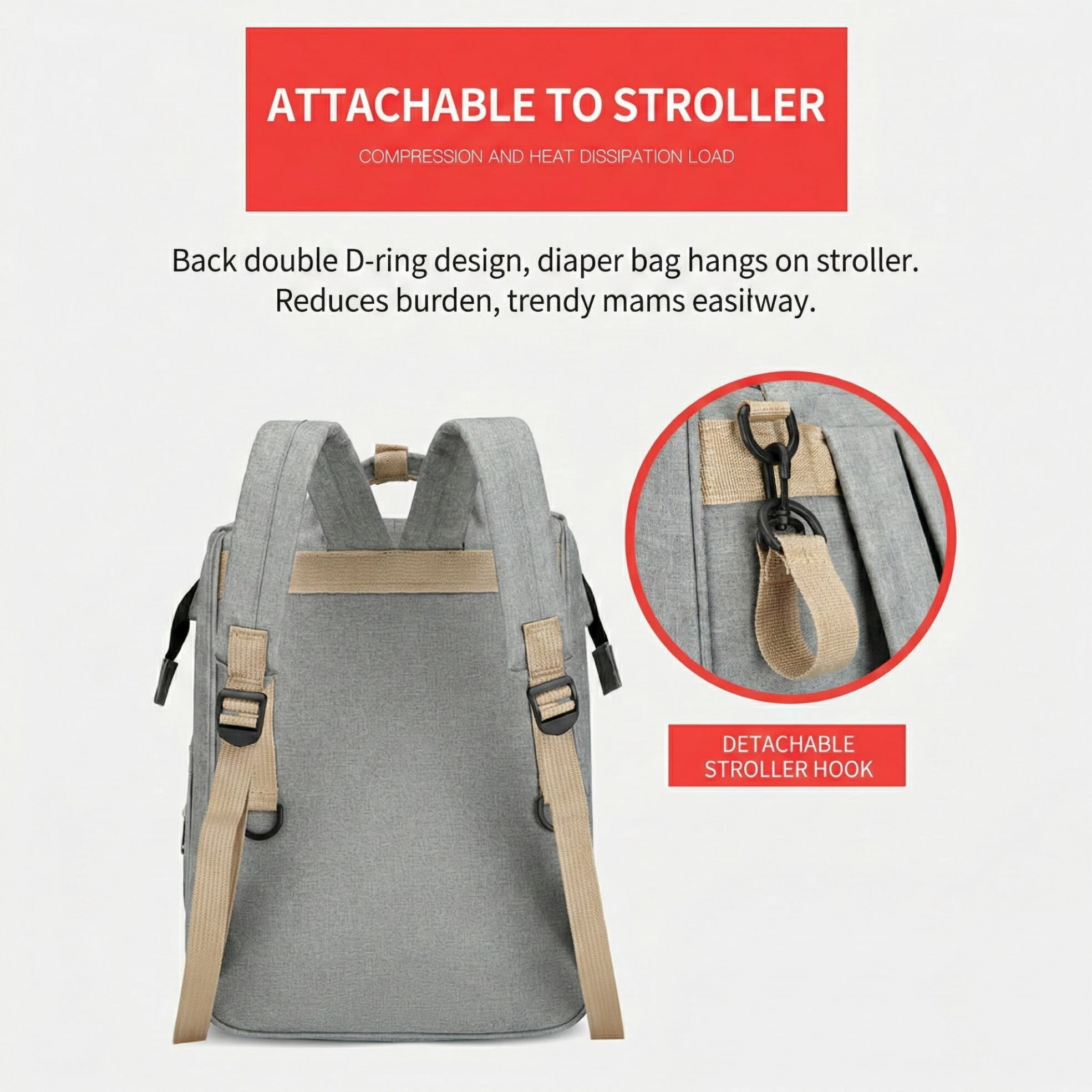Baby diaper bag, backpack-style diaper bag, with changing pad and USB charging port, the perfect baby christening gift for mom.