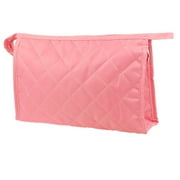 Unique Bargains Grid Pattern Portable Zippered Cosmetic Bag Organizer for Travel Storage Makeup Pink Women Lady w Mirror