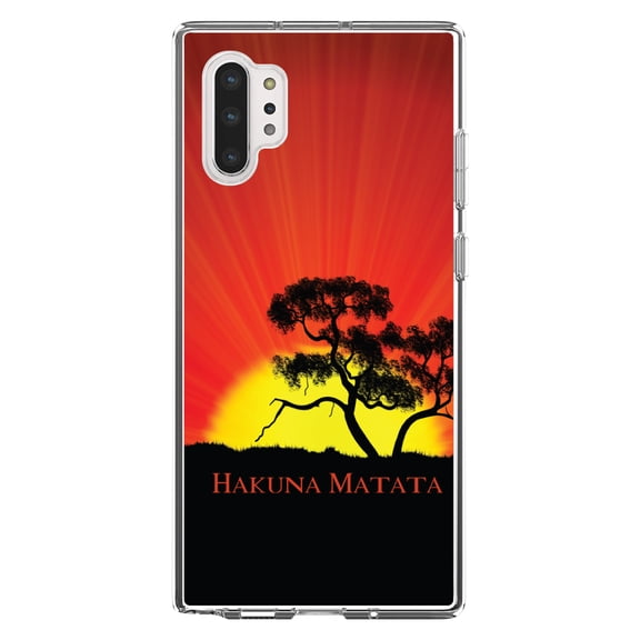 DistinctInk Clear Shockproof Hybrid Case for Galaxy Note 10 PLUS (6.8" Screen) - TPU Bumper, Acrylic Back, Tempered Glass Screen Protector - Hakuna Matata