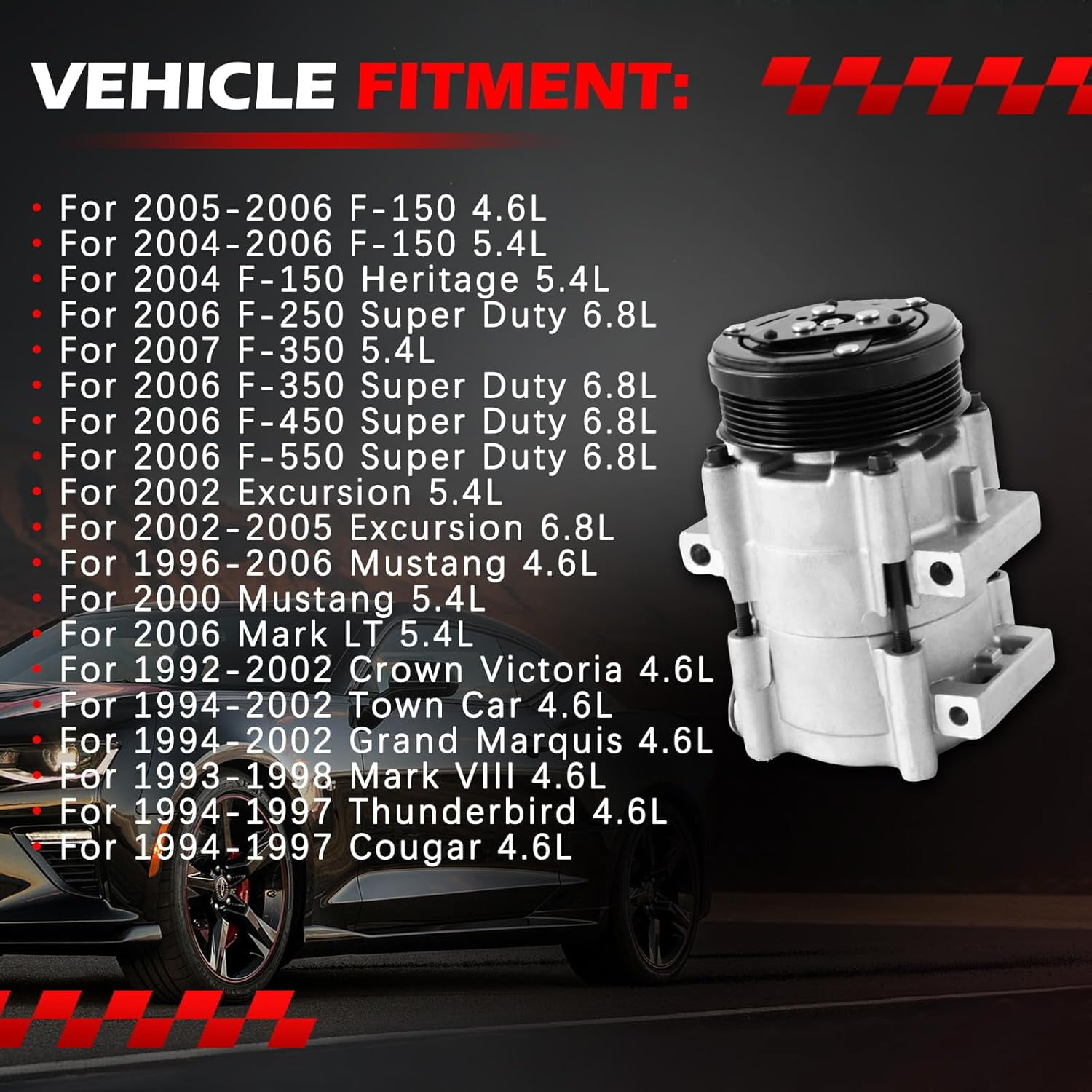 FIWARY AC Compressor Fits for Ford F-150 F-250 F-350 F-450 1997-2004 4.2L/4.6L/5.4L CO 101290C