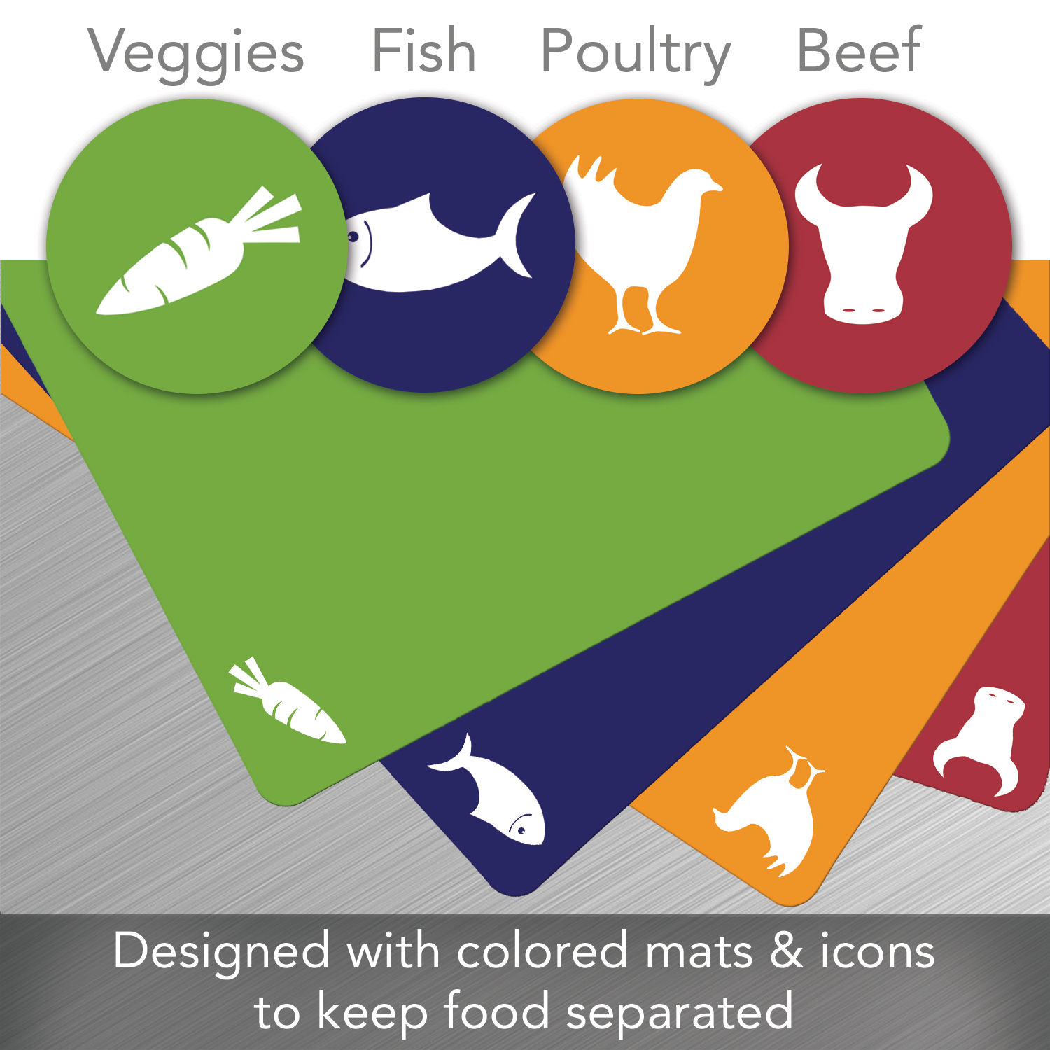 Counterart Flexible Cutting Mat with Food Icons, Assorted Color - 4 count