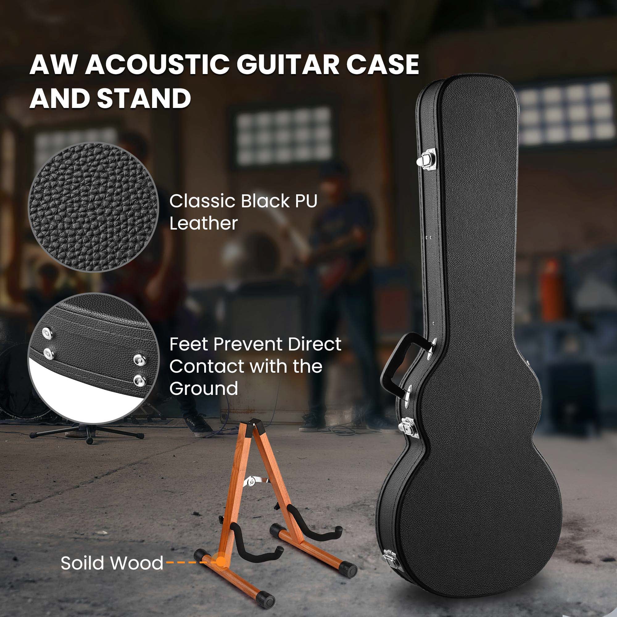 Yescom Electric Guitar Wooden Case for LP Les Paul Type w/ Folding Guitar Stand