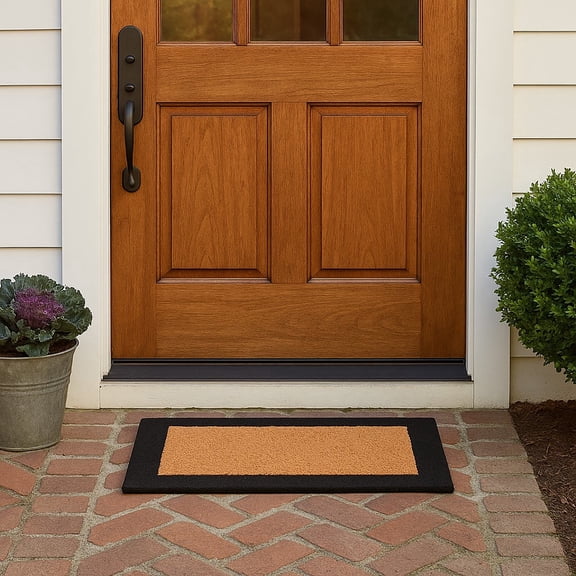 Evideco Natural Black Border Natural Coir Door Mat 24x13 Inches - Indoor Outdoor - Front Door Mat for Entryway, Porch, Patio