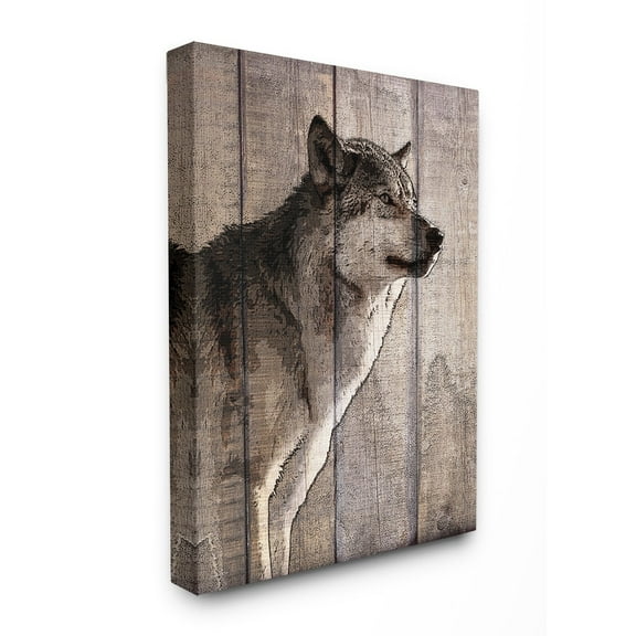 The Stupell Home Decor Brown Wolf Planked Look Photography Canvas Wall Art