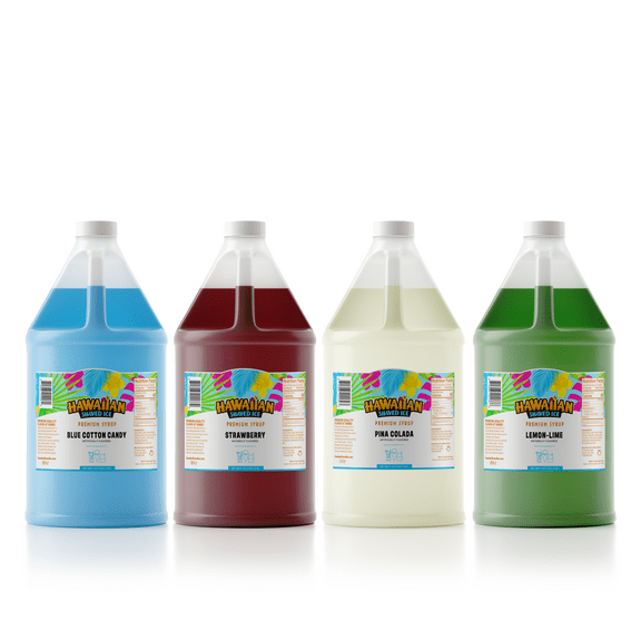 Hawaiian Shaved Ice 4-Flavor Pack Plastic Jug Gallons Flavored Syrups
