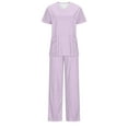 thumbnail image 3 of QATAINLAV Scrubs for Women Set 2024 Fall Outfits Stretch V Neck Short Sleeve Scrub Top and Jogger Pant with Pockets 2 Piece Sets Medical Uniform Purple XL Lightning Sales Today, 3 of 5