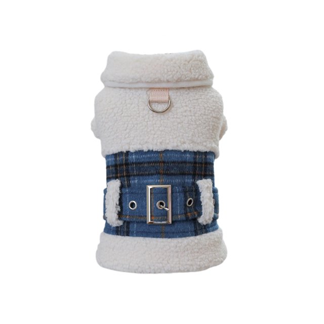 FOCUSNORM Dog Plaid Fleece Jacket Cute Puppy Coat with D-Ring Pet Winter Clothes for Small Dogs