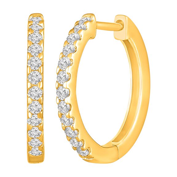 14K Yellow Gold Round Diamond Hoop Earrings (1/4 cttw, I-J Color, I2-I3 Clarity)