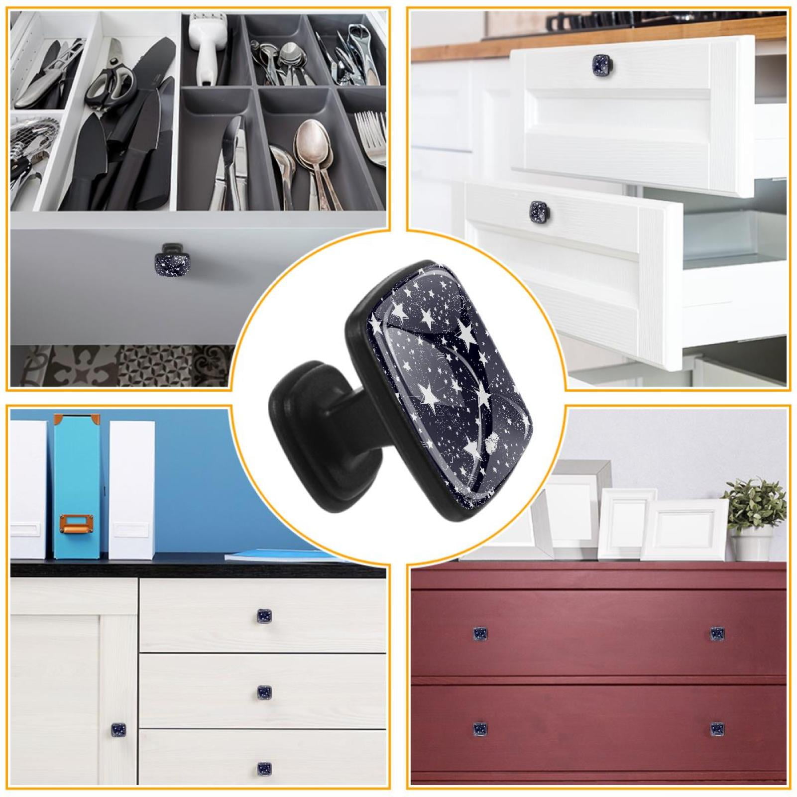4 Pcs Cabinet Handle Drawer Pulls Stars in Dark Knobs with Screws Square Furniture Office Cabinet Knob Decoration