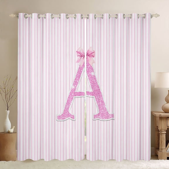 Manfei Pink Bling Letter A Print Blackout Curtains,Minimalist Geometric Lines Window Curtains Pack of 2 (38x45 Each)