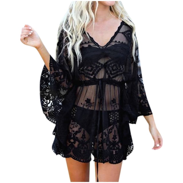 Sortie de Plage Robe de Plage pour Femmes Sortie de Plage Dentelle Maille Broderie Sortie de Plage Bikini Robe de Plage pour les Vacances
