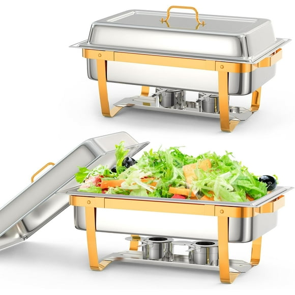 Plat Anti-Frottement à Alcool de 9 L, 8 Qt, Lot de 2, avec Acier Inoxydable 201 - Matériau Plus Résistant et Pliable, Facile et Rapide à Installer, Garde Parfaitement les Aliments Chauds Ou Froids, Grand Application, Composant Complet Inclus