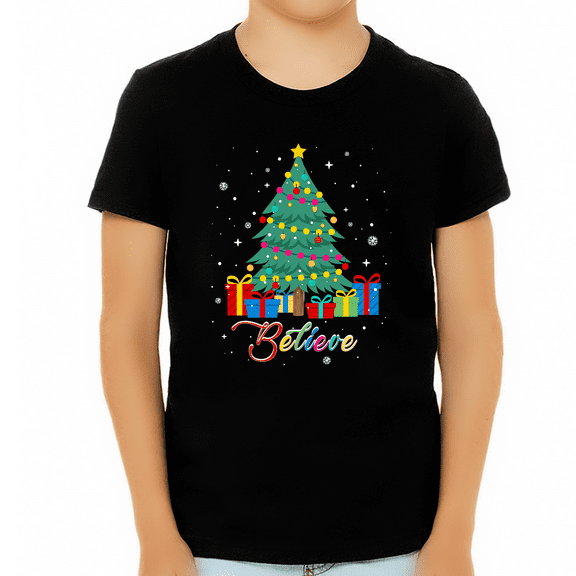 Boys Christmas Shirt Christmas Tee Believe Christmas Clothes for Boys Christmas Shirts for Kids
