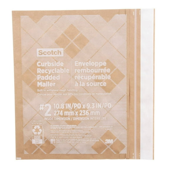 Enveloppe rembourrée récupérable à la source Scotch(MC) CR-2-1-20, 266 mm x 228 mm (10,5 po x 9 po), format 2 Enveloppe Scotch(MC) CR-2-1-20