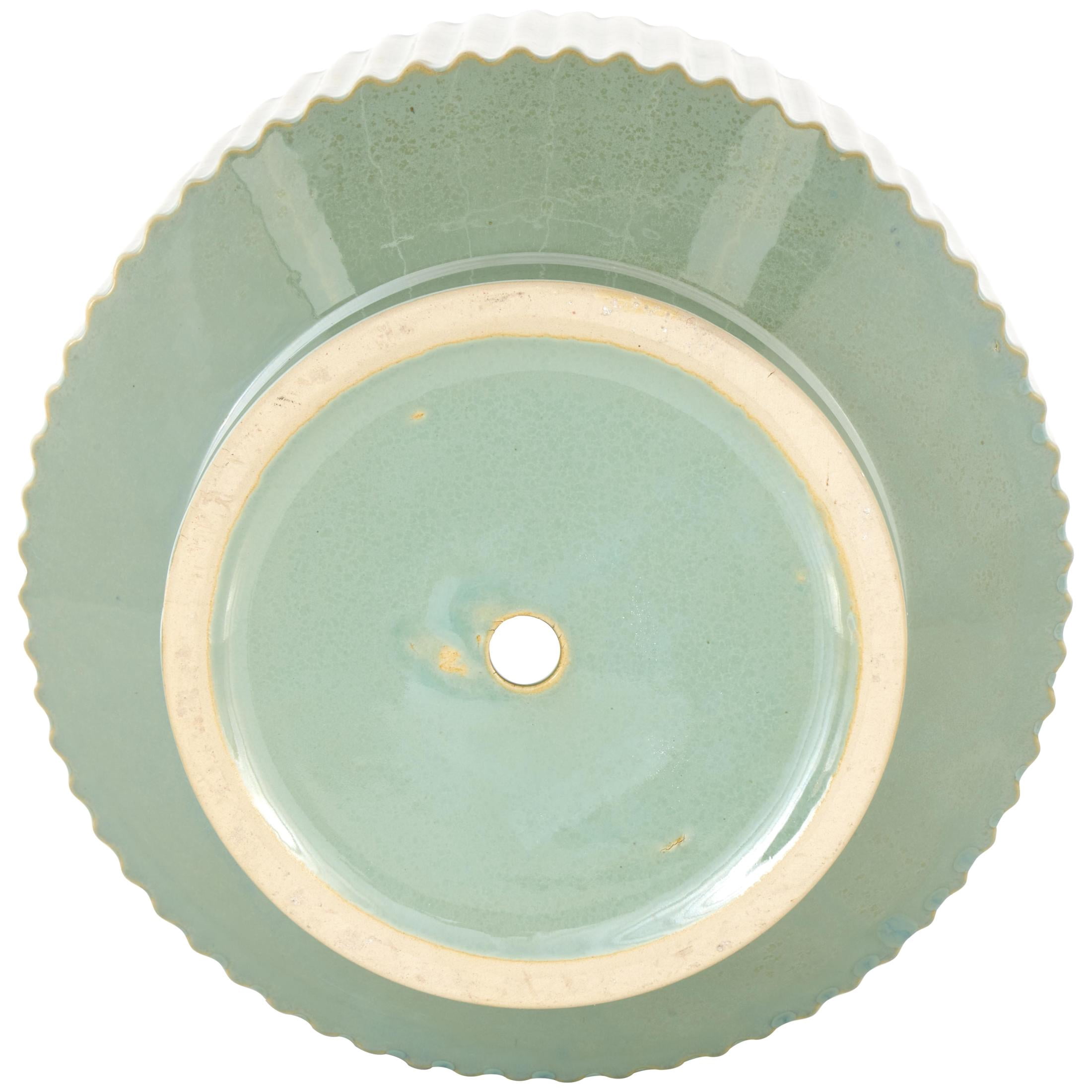 DecMode 10", 8" and 7"W Wide Green Ceramic Planter with Linear Grooves and Tapered Bases (3 Count)