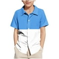 thumbnail image 3 of Bxsruta Boys Shirts, Fashion Boy and Girls' Casual Short Sleeve Turndown Neck Collar Botton Printed Short Button Down Shirts, Blue 170, 3 of 8