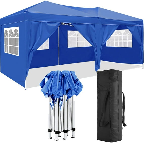 10'x20' Folding Canopy with 6 Removable Sidewalls Outdoor Event Shelter UPF 50  Gazebo Portable Tents for Parties Beach Camping Wedding EZ Pop Up Canopy with Carry Bag (Old Sku: W2185P191604)