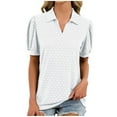 thumbnail image 2 of ICHUANYI Womens Turndown Collar Shirts Short Sleeve V Neck Casual Collared Work Tops Tunic Tee Basic Solid Summer Tops, 2 of 7