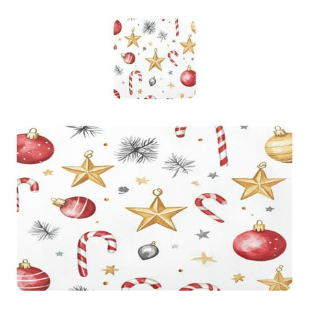 

Wobogo A Pattern with Watercolor Christmas Ornaments Placemats Coasters Set of 1 Heat-resistant Non-slip Easy to Clean Square Dinner Plate Mat