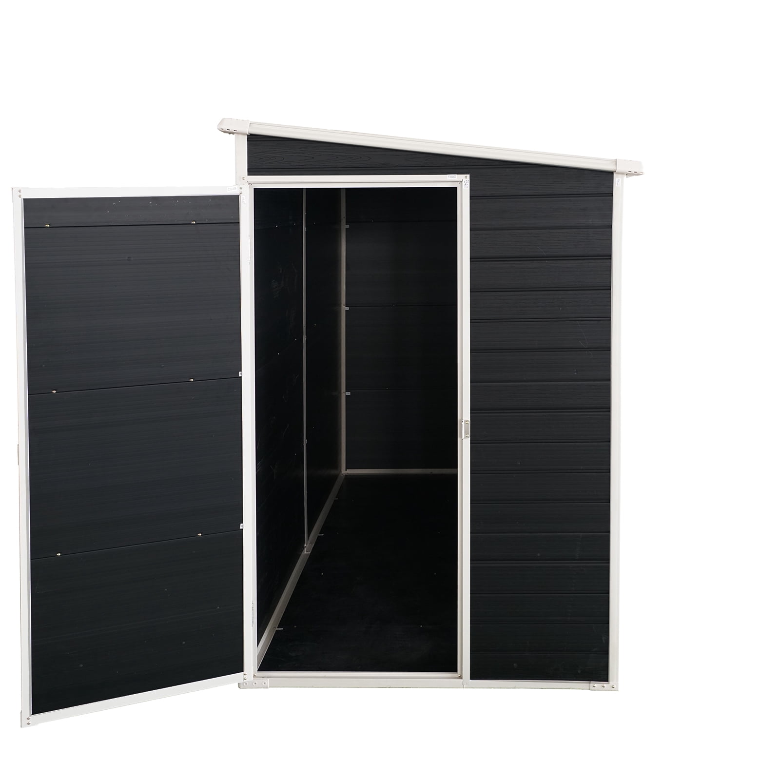 8x4 ft Outdoor Resin Garden Shed with Door, Floor and 2 Windows, Plastic Patio Outdoor Storage Shed with Lockable Door for Garden Tools, Bicycles, Trash Cans, Black