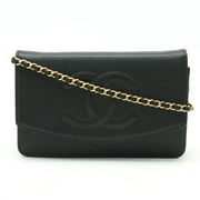 Pre-Owned CHANEL Caviar Skin Coco Mark Chain Wallet Shoulder Bag Leather Black A13509 (Good)