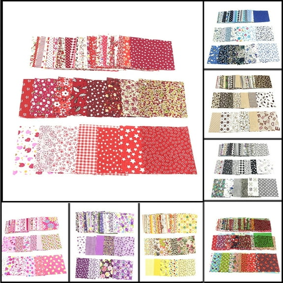 Opvise 50Pcs 10x10cm Floral Patchwork Cotton Fabric Plain Cloth for DIY Sewing Quilting Coffee