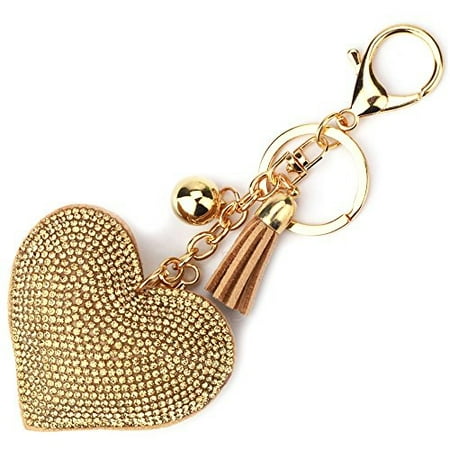 - elesa miracle girl women love heart tassel keychain, purse bag charm, handbag accessories, car key chain (gold)