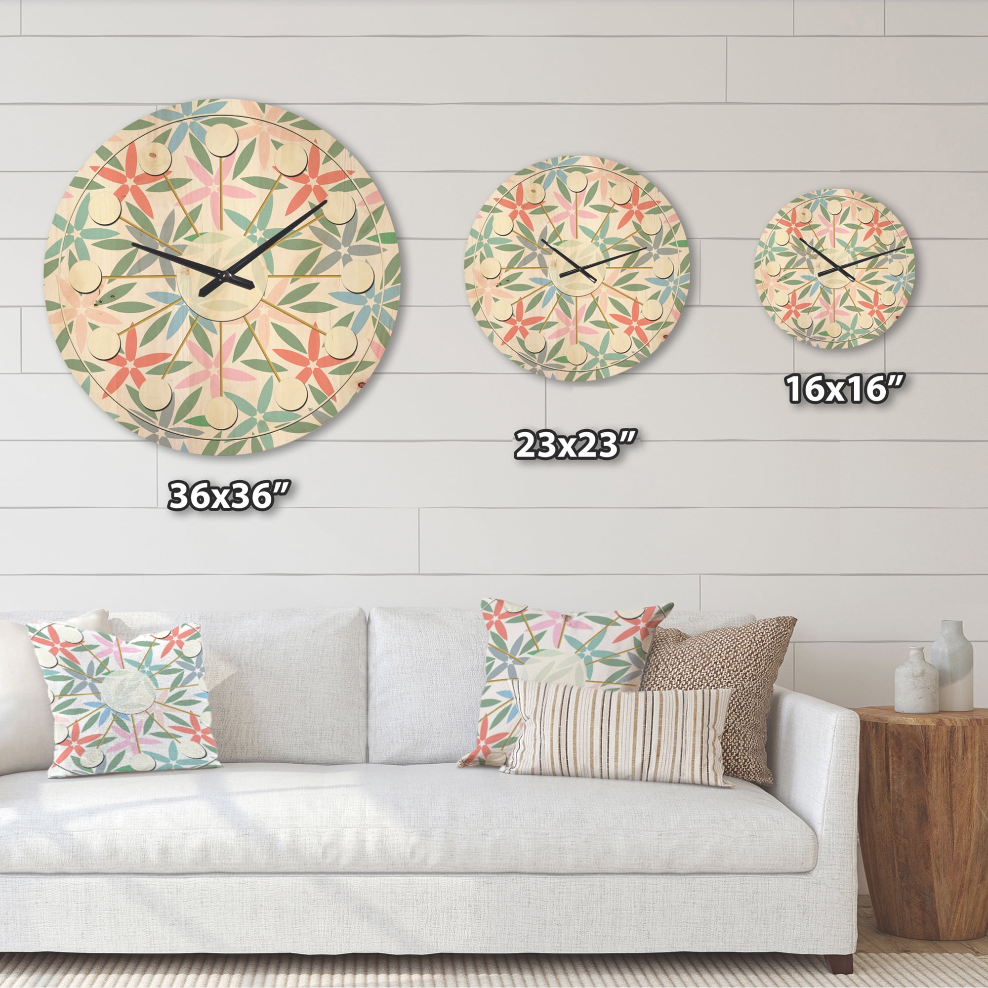Designart 'Abstract Retro Flower Design III' Mid-Century Modern Wood Wall Clock