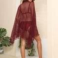 thumbnail image 3 of Lu's Chic Women's Hawaiian Sarong Crochet Cover Up Skirt Fringe Trendy Polyester Flowy Spandex Beach Skirt Burgundy Small-X-Large, 3 of 4