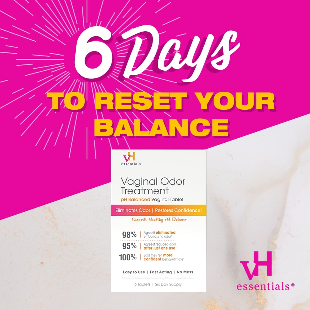 vH essentials Vaginal Odor Treatment, pH Balanced Suppositories, 6 Tablets with Applicator