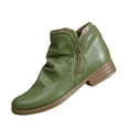 thumbnail image 3 of LTTVQM Ankle Boots for Women Casual Low Block Heel Arch Support Slip-On Booties with Side Zipper Leather Fall Winter Wide Width Round Toe Non Slip Walking Short Boots Green 39(US-7.5), 3 of 4