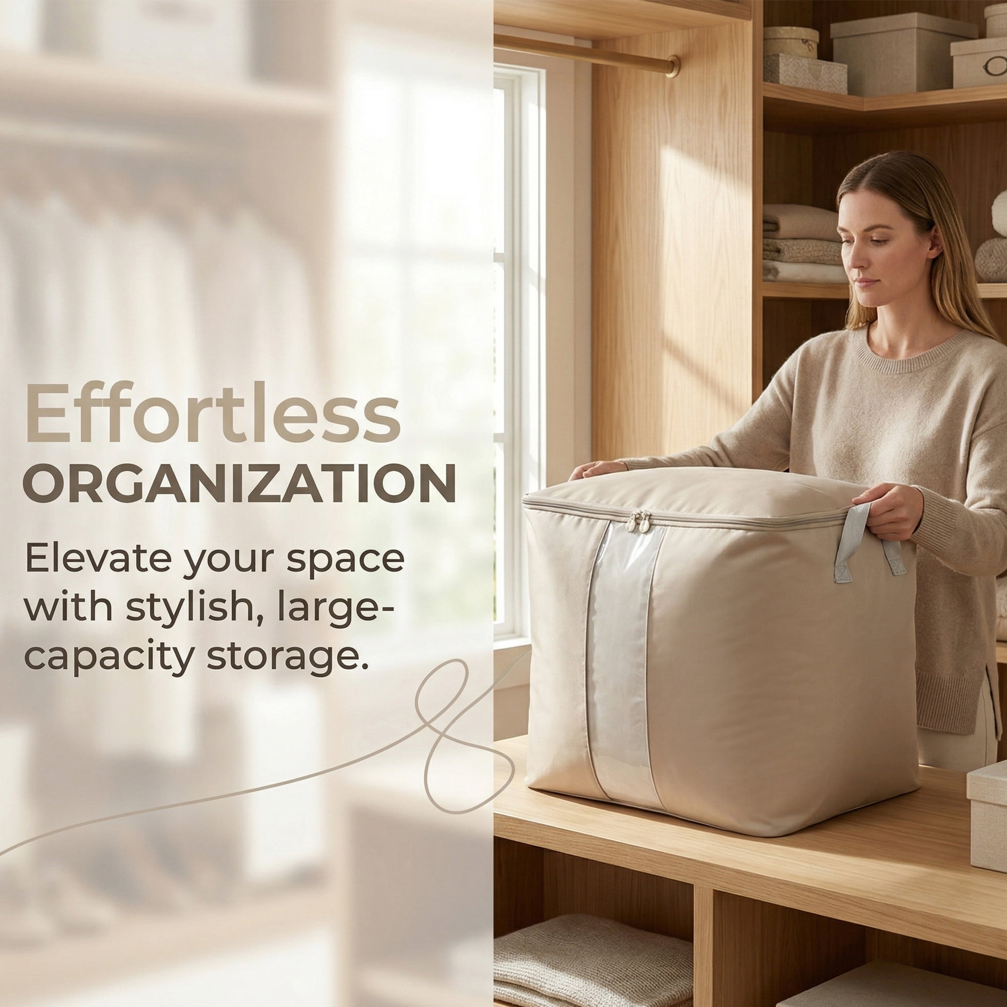 Unique Bargains Storage Bag for Closet Organizers with Handles Grey 15"x11.8"x11.8"