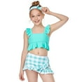 thumbnail image 2 of WOLLED 2-12 Years Baby Girls Split Ruffled Swimsuit Kids Toddler Summer Sleeveless Bathing Suit Plaid Bikini Swimwear 2PCS Sun Protection Tankini Bikini, 2 of 9
