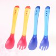 thumbnail image 4 of EeaseCA 4pcs Baby Tableware Tip Portable Cutlery Fork Tableware Temperature Sensing Spoon (Yellow Fork and Spoon + Blue Fork and Spoon), 4 of 7