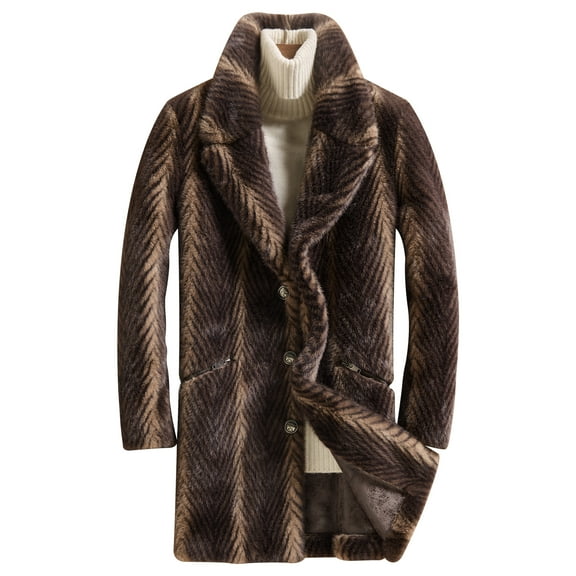 Men's Faux Mink Coat Mid-Length Open Front Single Breasted Notched Lapel Winter Outerwear Reversible Design