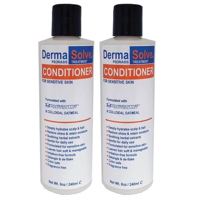Dermasolve Acondicionador para psoriasis - Calmante anticaspa Dermatitis seborreica Piel sensible Escamosa Picazón Cuero cabelludo seco y reparación del cabello dañado - Paquete de 2