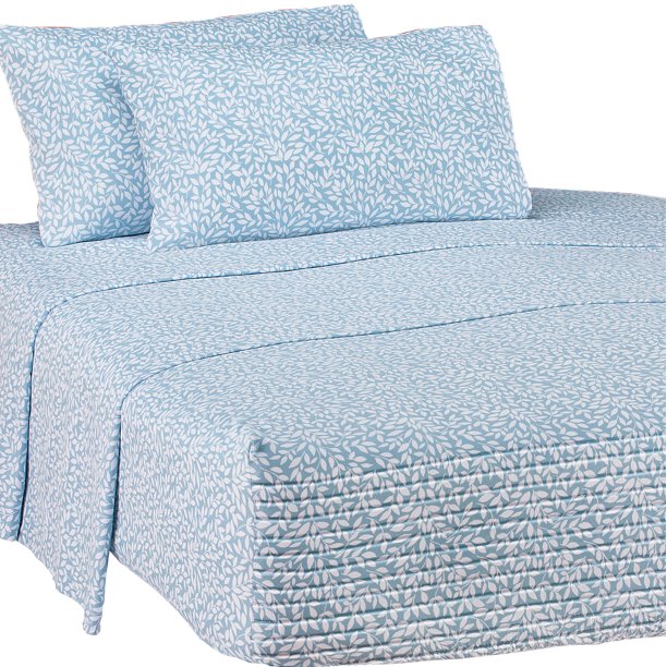 Collections Etc Leaf Print Bed Tite 4 Piece Bed Sheet Set BLUE KING