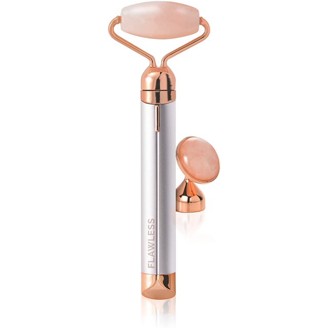 Finishing Touch Flawless Contour Vibrating Facial Roller & Massager, Rose Quartz
