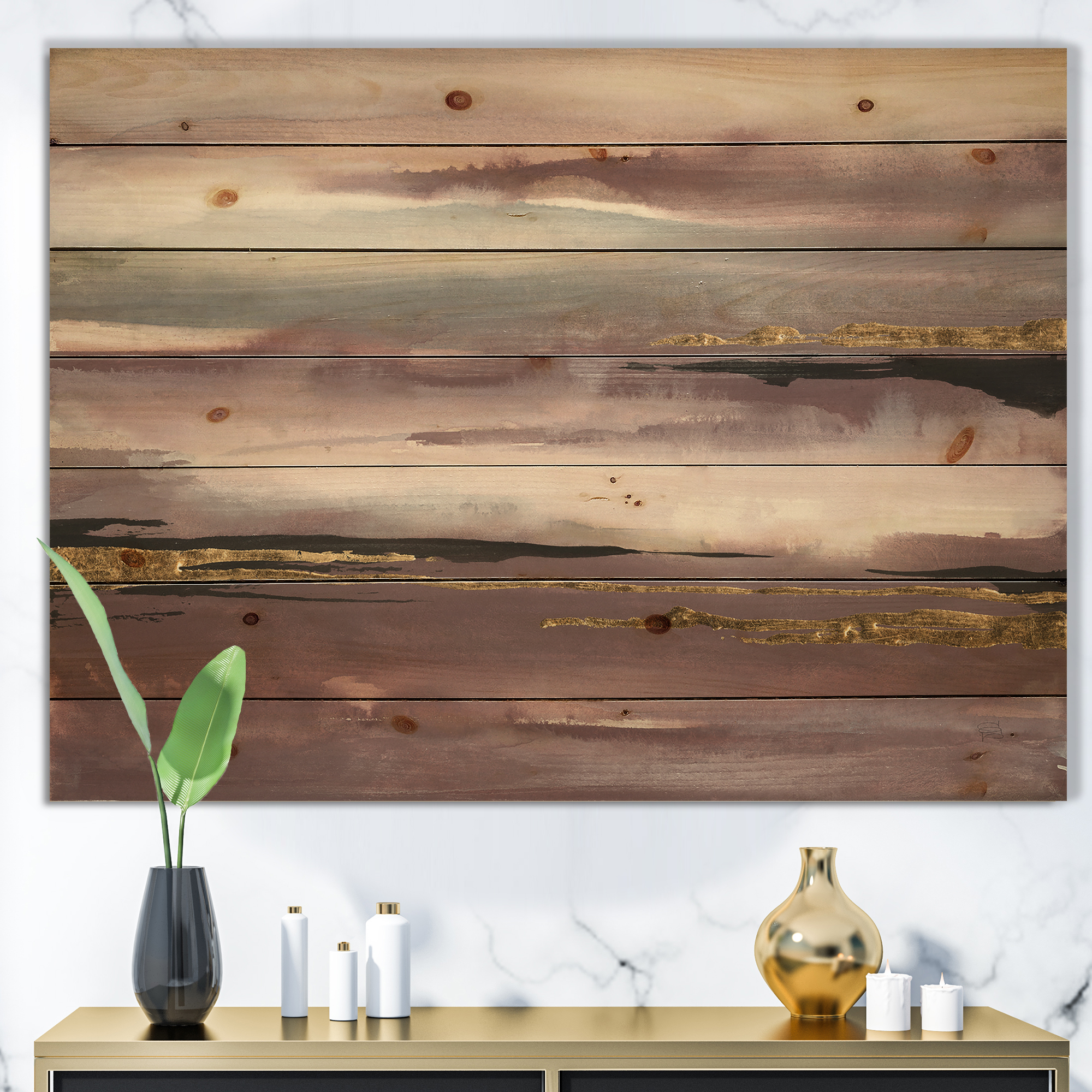 Designart 'Fractal Purple Glam Storm IV' Glam & Shabby Chic Print on Natural Pine Wood