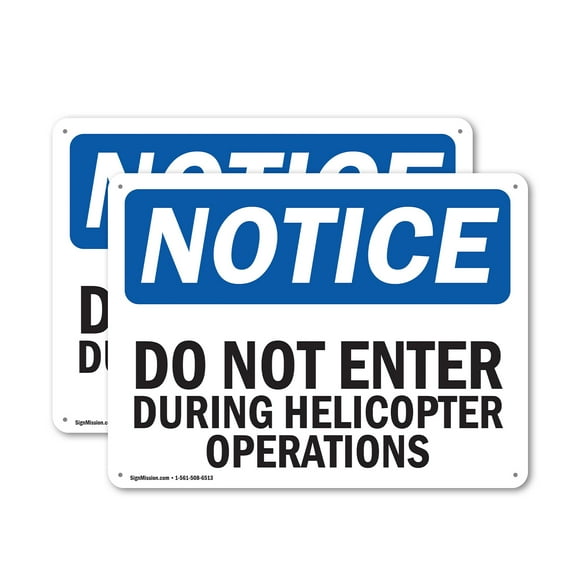 (2 Pack) Do Not Enter During Helicopter Operations OSHA Notice Sign 10 Inch X 7 Inch Indoor / Outdoor Rust-Free Aluminum Metal Signs for Workplace, Workshop, and Construction Site, Made