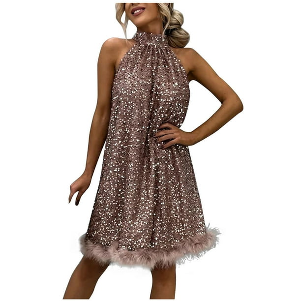 BLTIBY Womens Sequin Dress Solid Color Halter Sleeveless Glitter Party Elegant Cocktail Dresses Fashion Gown Short Dress Rose Gold S - Walmart Business Supplies BLTIBY Womens Sequin Dress Solid Color Halter Sleeveless Glitter Party Elegant Cocktail Dresses Fashion Gown Short Dress Rose Gold S - Walmart Business Supplies