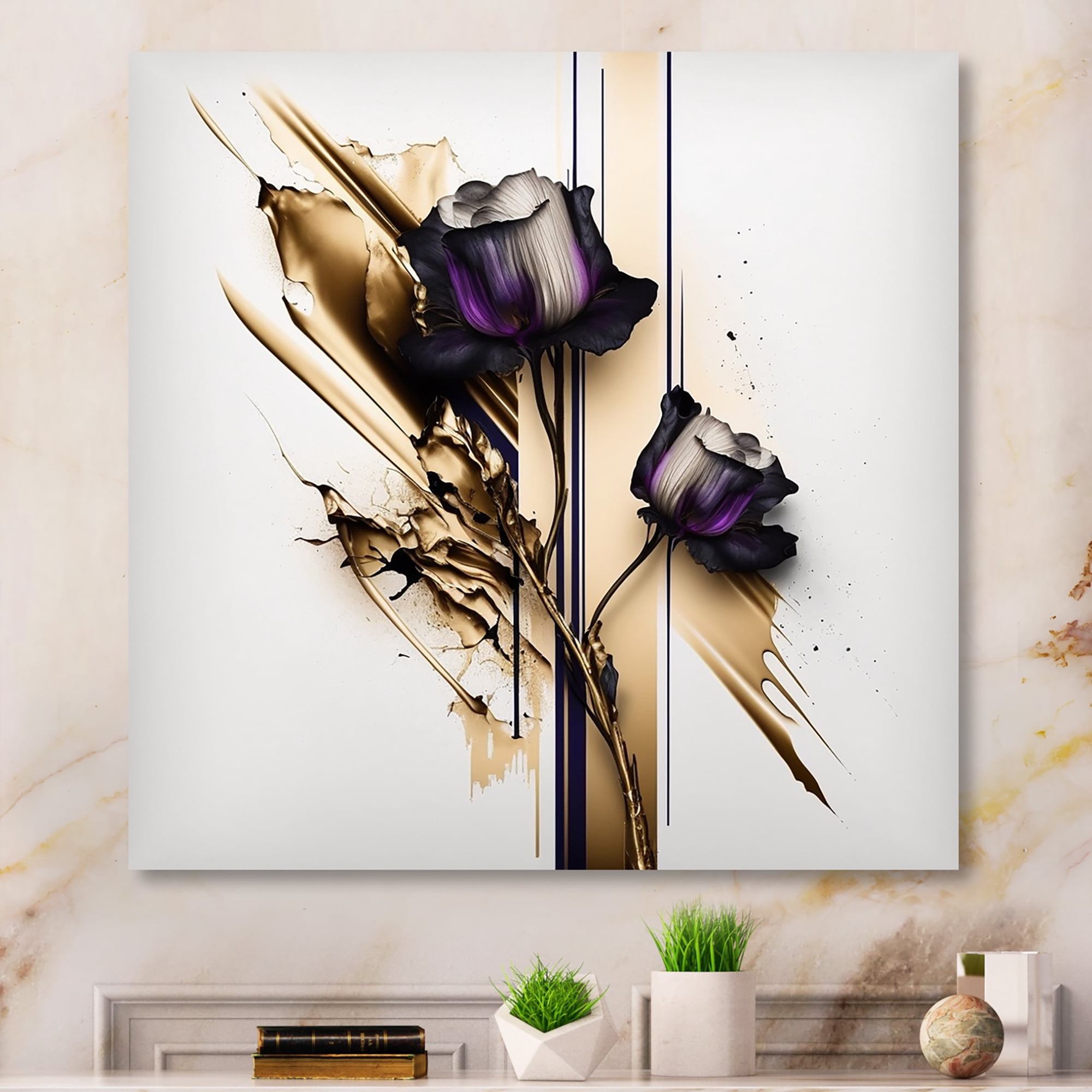 Designart Purple Flower Flower On Abstract Paint II Canvas Wall Art