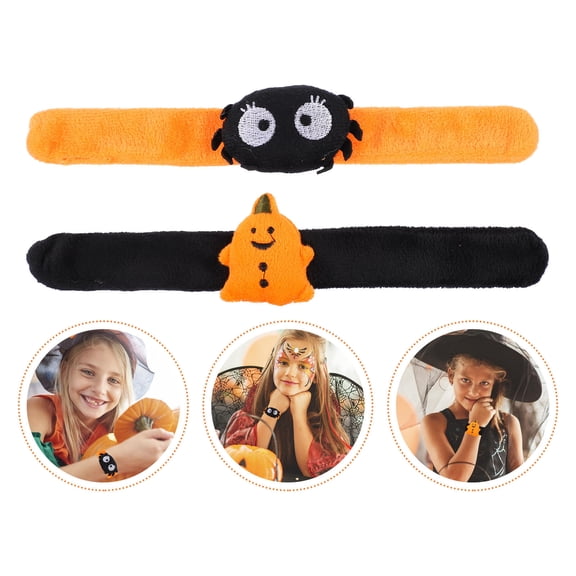 USHOBE 2 Piece Pumpkin Plush Bracelets, Spooky Trick or Wristbands, Party Favor Costume Accessories for Festivals