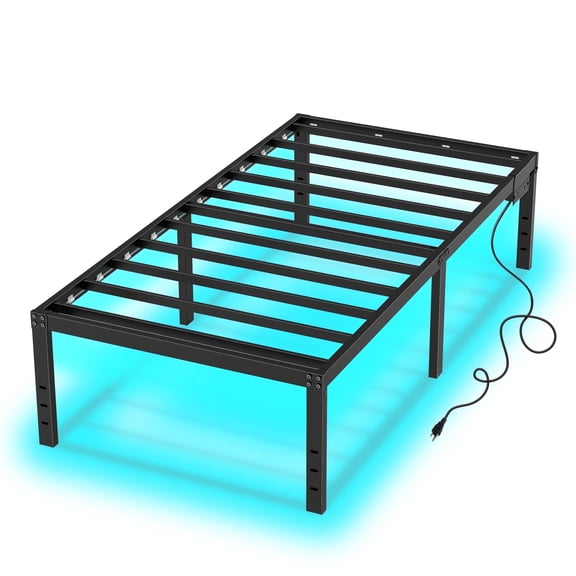 Twin Bed Frames 14 Inch Twin Platform Bed Frame with Large Storage Space,Black Bed Frame Twin Size Heavy Duty Metal Mattress Foundation,Corner Bed
