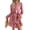 Pink, variant on Women's Tie Front Smocked Waist Flounce Sleeve Mini Dress with Plunge Neckline Solid Color 100% Polyester Casual Chic