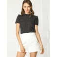 thumbnail image 3 of INSPIRE CHIC Blusa Tops De Lunares Volante Fruncido Manga Corta Cuello Alto Para Mujeres Negro XS, 3 of 6