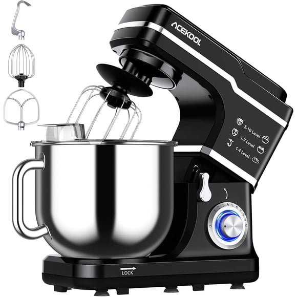 Ourlova Stand Mixer 7.5QT - 10-Speed 660W Tilt-Head Kitchen Electric Food Cake Mixer with Stainless Steel Bowl/Whisk/Dough Hook/Beater and Splash Guard - Black