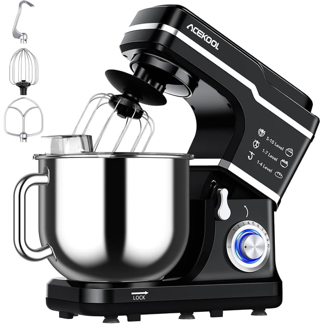 Ourlova Stand Mixer 7.5QT - 10-Speed 660W Tilt-Head Kitchen Electric Food Cake Mixer with Stainless Steel Bowl/Whisk/Dough Hook/Beater and Splash Guard - Black