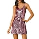 thumbnail image 1 of Vestido de Promoción Mini de Brillo con Lentejuelas para Mujeres Inspire Chic, Cuello en V, Tirantes Ajustables, Rosa Claro, Talla L, 1 of 8